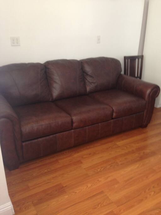 Leather queen sofa bed.