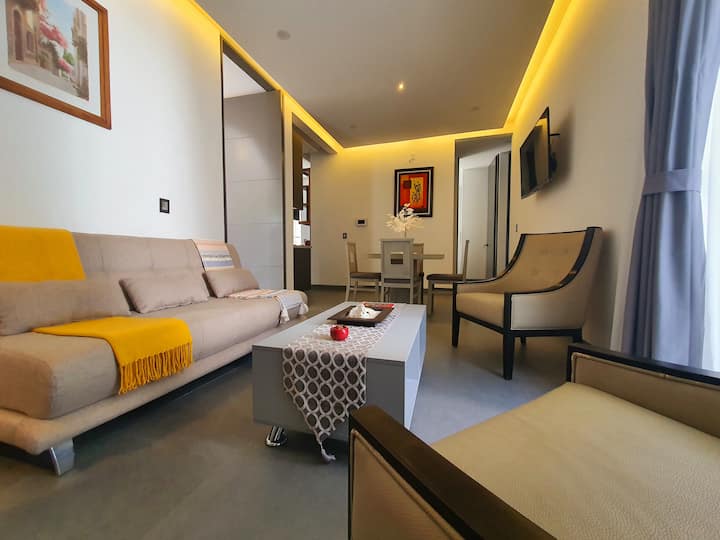 Minimalist condominium with its own parking lot