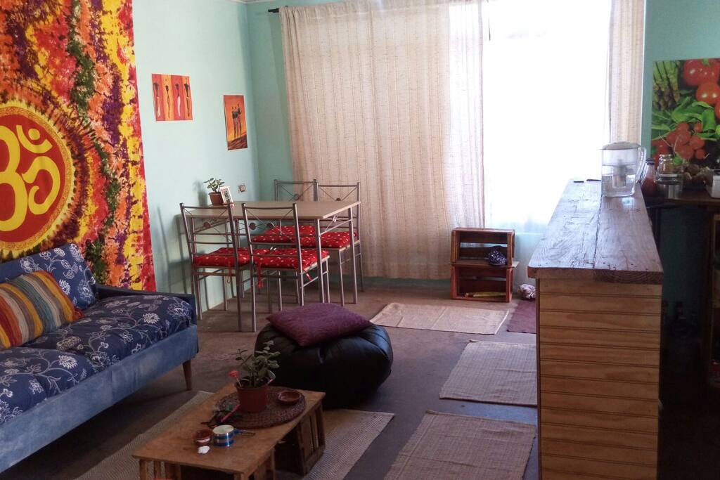 living room and dining area