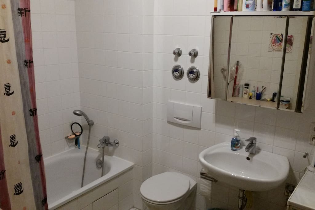Shared bathroom with bathtub