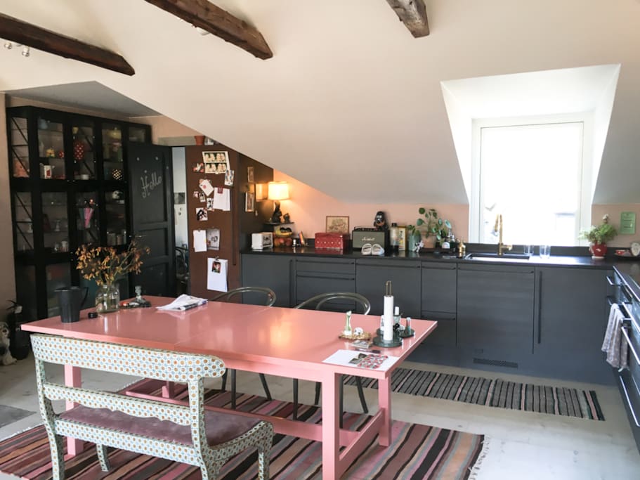 Kitchen and dining room table.