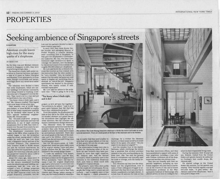 The New York Times coverage of our home, providing a local flavour to your stay