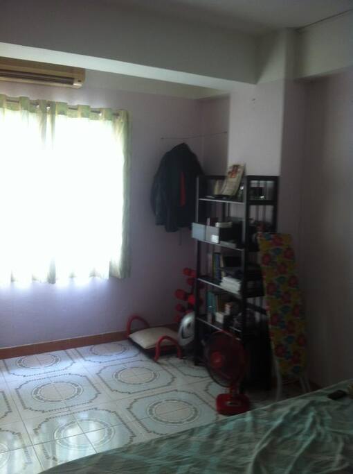The window and bookshelf