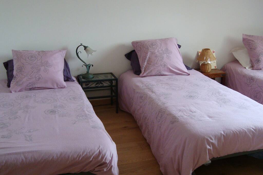 3 lits individuels, mais on peut les rapprocher pour un couple.
