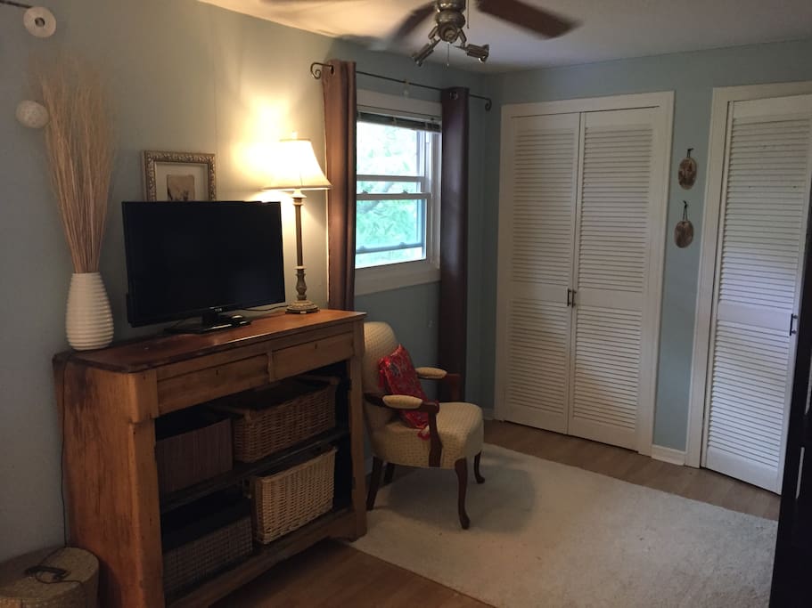 Closet area, There is also lots of drawers and a desk area.