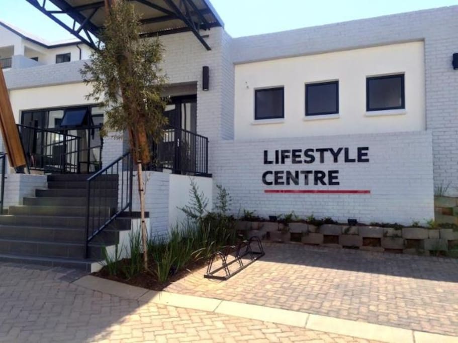 Entrance to gym and restaurant