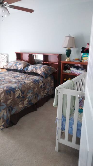 Queen Bed and Crib