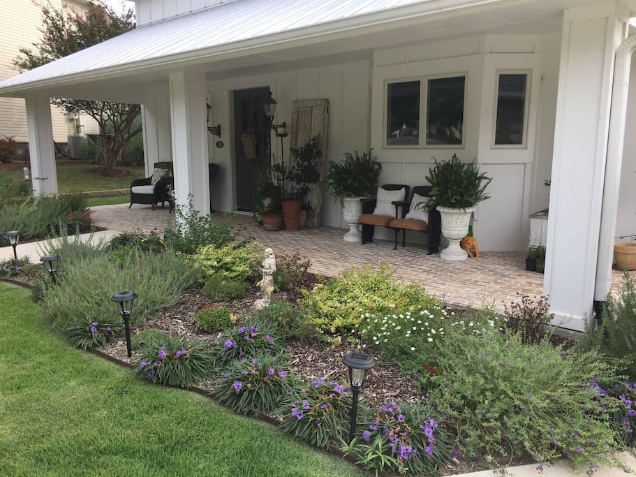 Front porch and flower beds