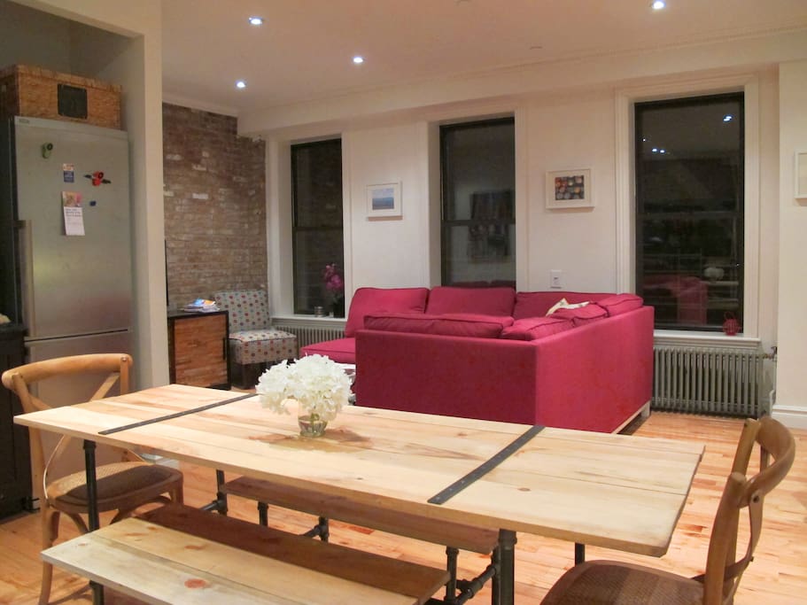 Inviting open living and dining area with plenty of seating