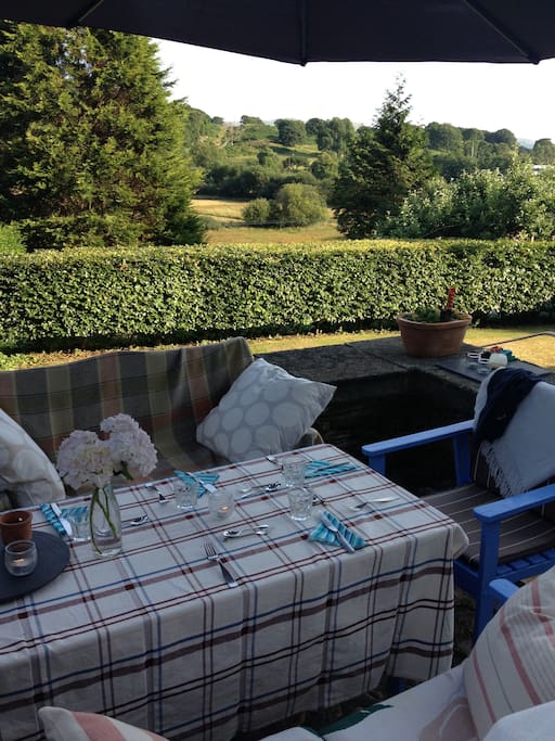 Evening meal on the terrace in July.