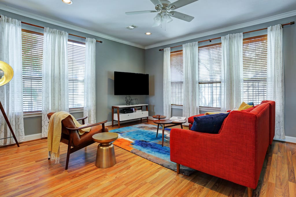 Living room space with LCD HD smart TV