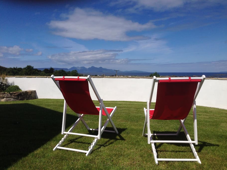 Across the sea to Eigg and Rum from the front garden
