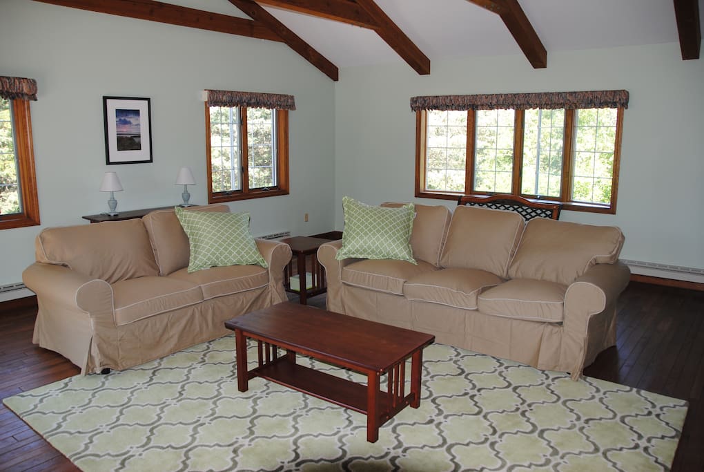 Vaulted Family Room with sliding door to the deck.