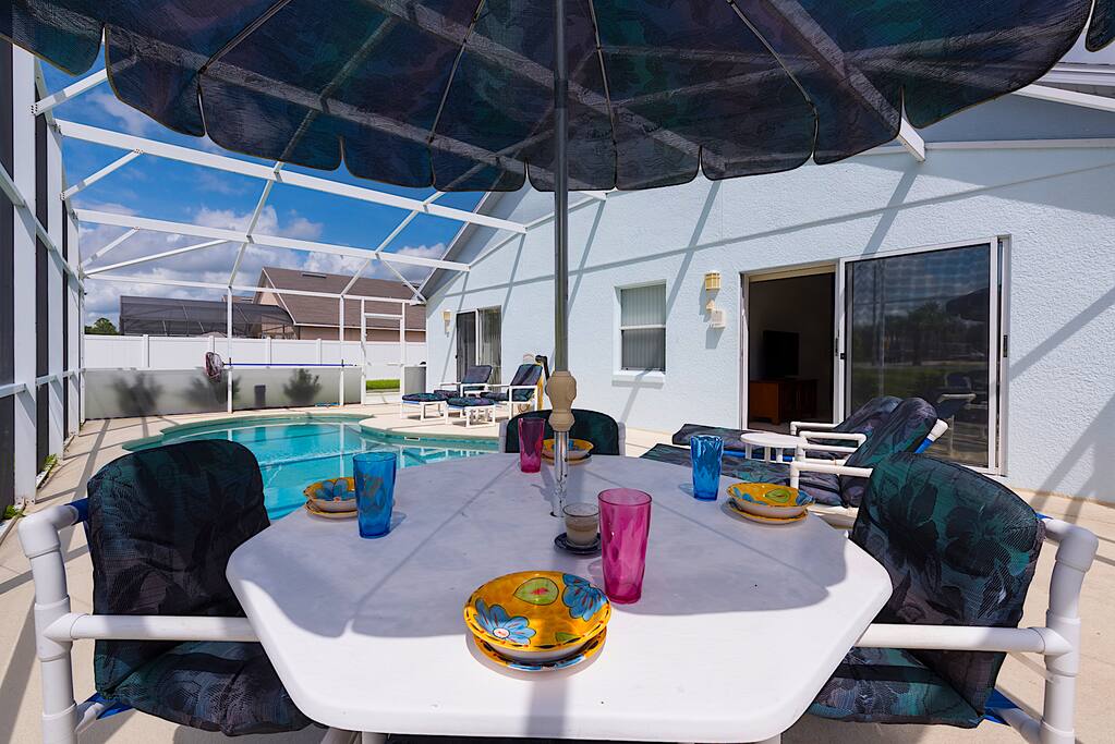 The pool deck is the perfect place to relax, play and dine.