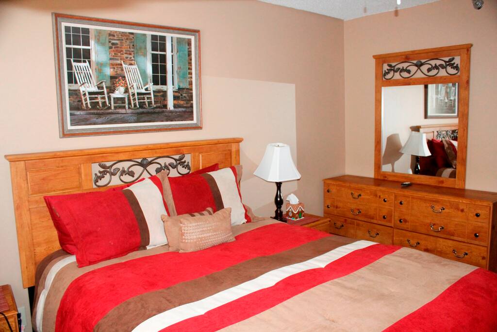 Queen sized master bedroom with European pillow top mattress
