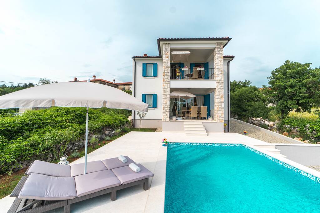 View from the pool and garden