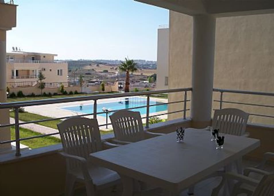Patio overlooking pool
