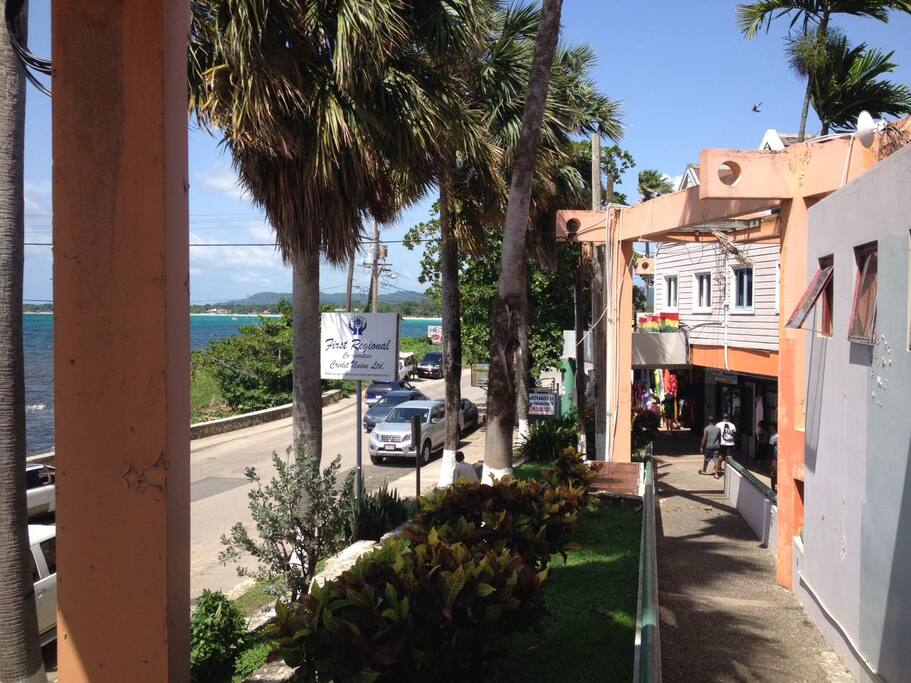 Residential area sits atop shopping complex with tourist-friendly shops & major grocery store
