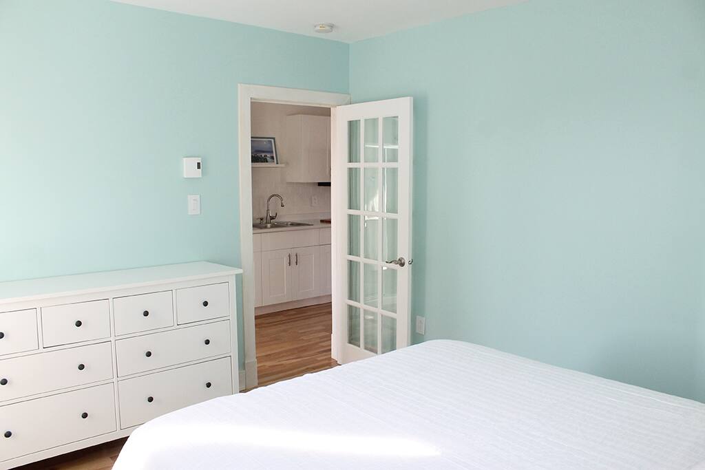 Dresser and wardrobe provide lots of storage. *French door now has frosted glass panes