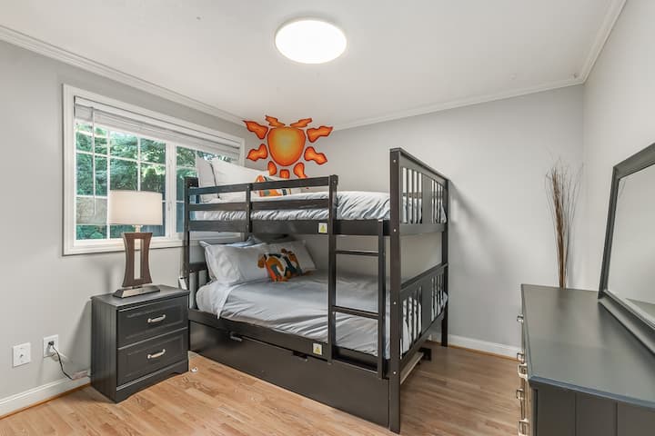 Full over full bunk bed with pullout twin trundle