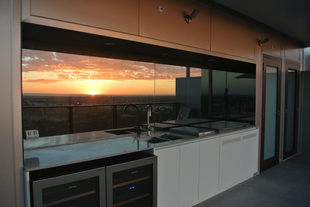 Private out door BBQ area at sunset