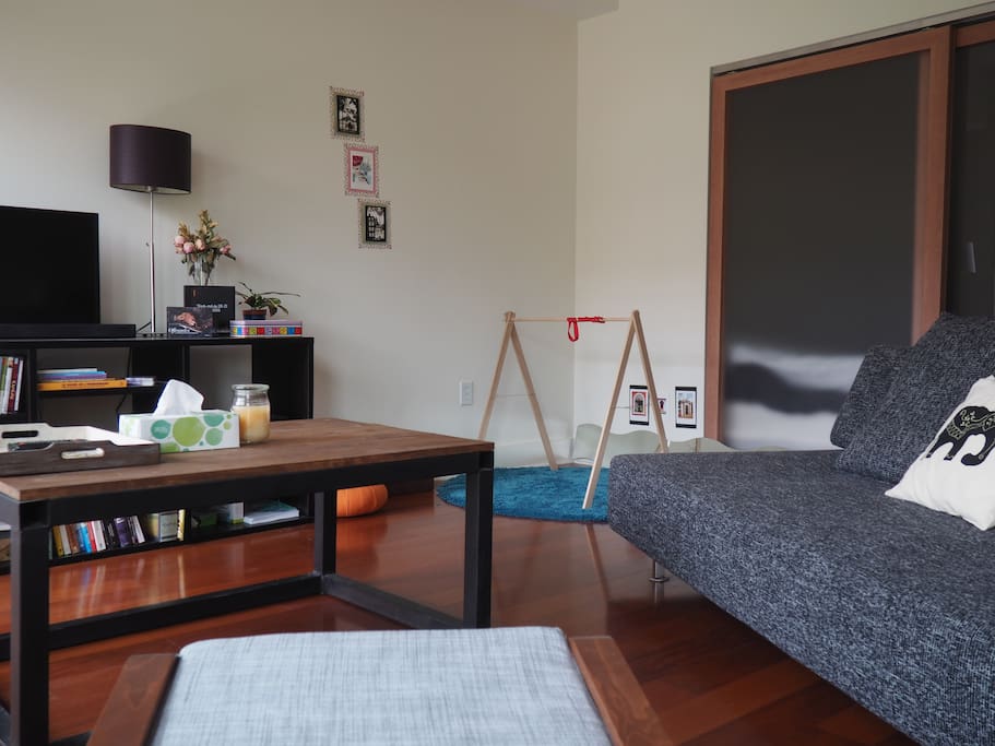 Living room and baby play area