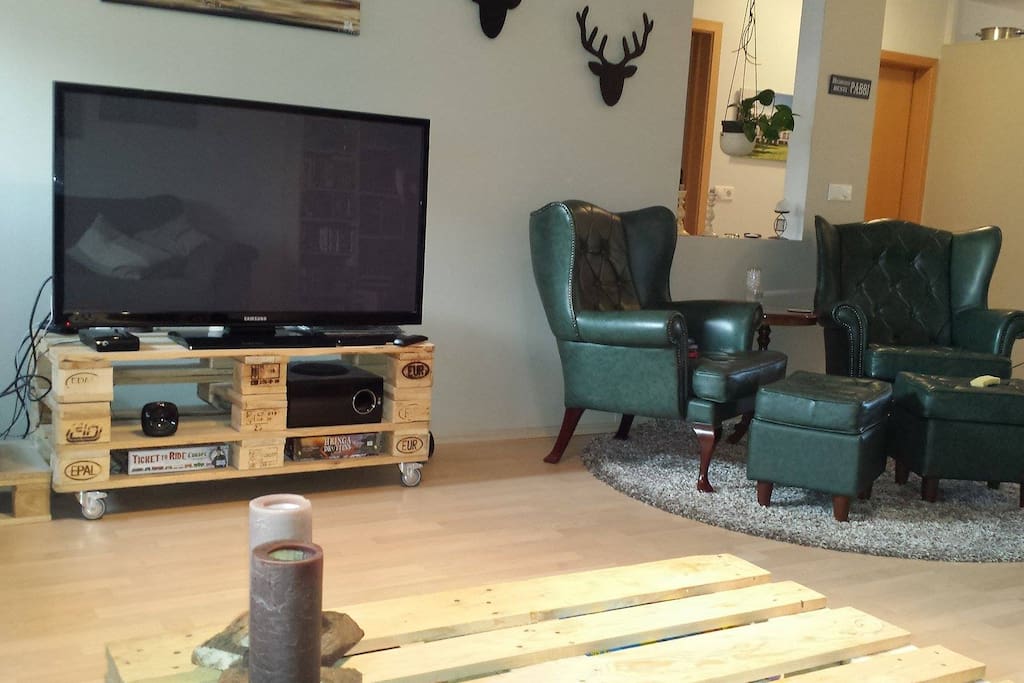 Big TV with many channels & CD/DVD/Blue Ray