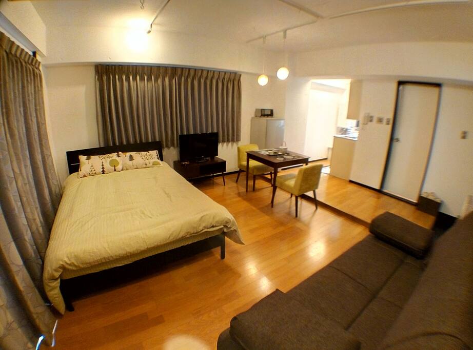 My house has a double size bed and a double size sofa bed in living room.