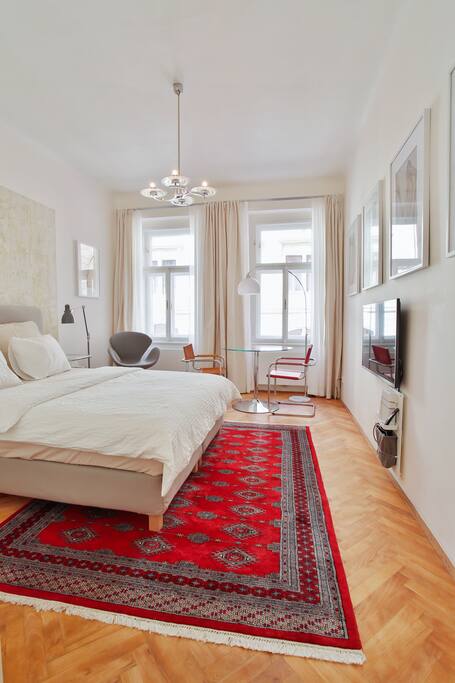 Original parquet flooring with hand made oriental rug