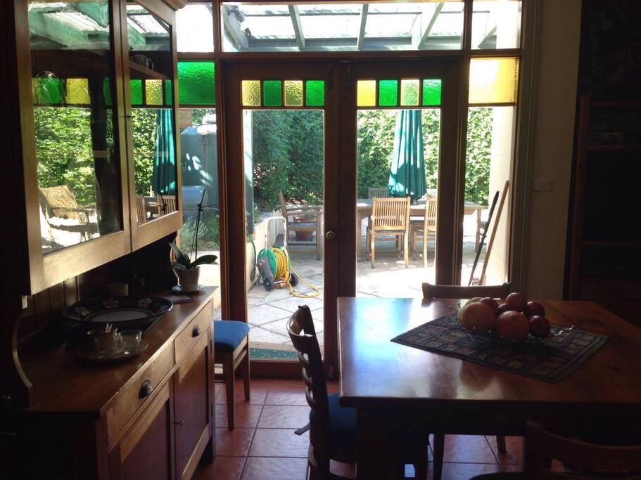 Looking from the kitchen out of the backyard