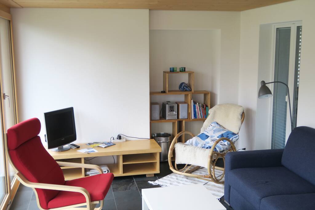 Helles Wohnzimmer mit 2er Bettsofa