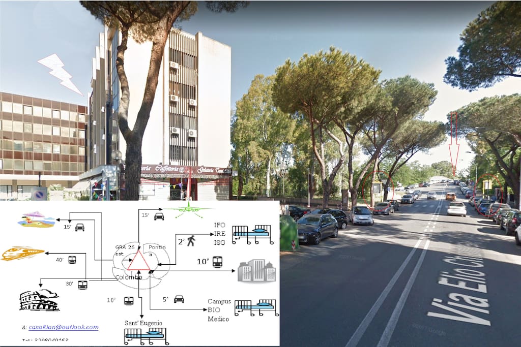 50mt da IFO - 2mt bus stop to EUR (10') and then Rome centre (30')