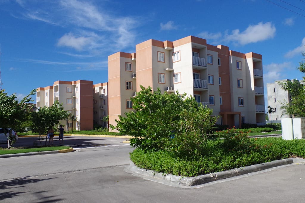 The view of the apartment complex.