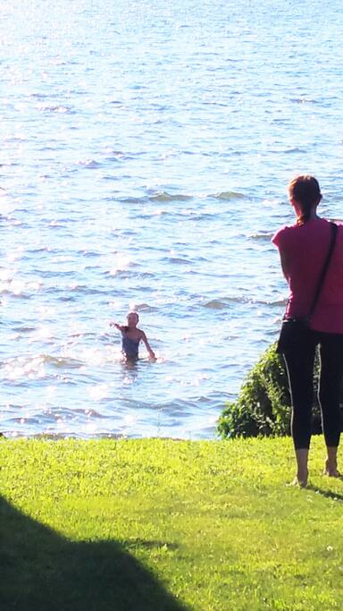 swimimng in lake at access point