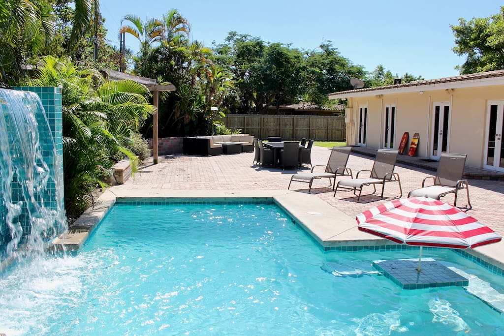 Swimming Pool Features:
Streaming water fall
In water table space with umbrella
Shallow end for new swimmers
