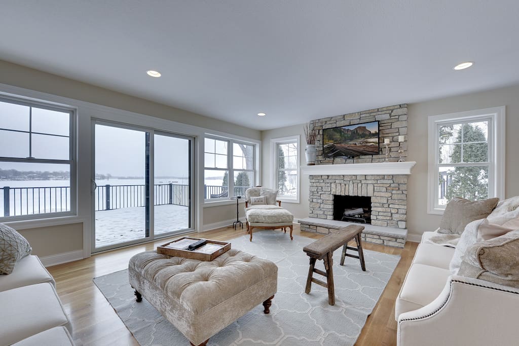 Every room with a view of the lake. Grab the snowshoes and take a hike on the lake.