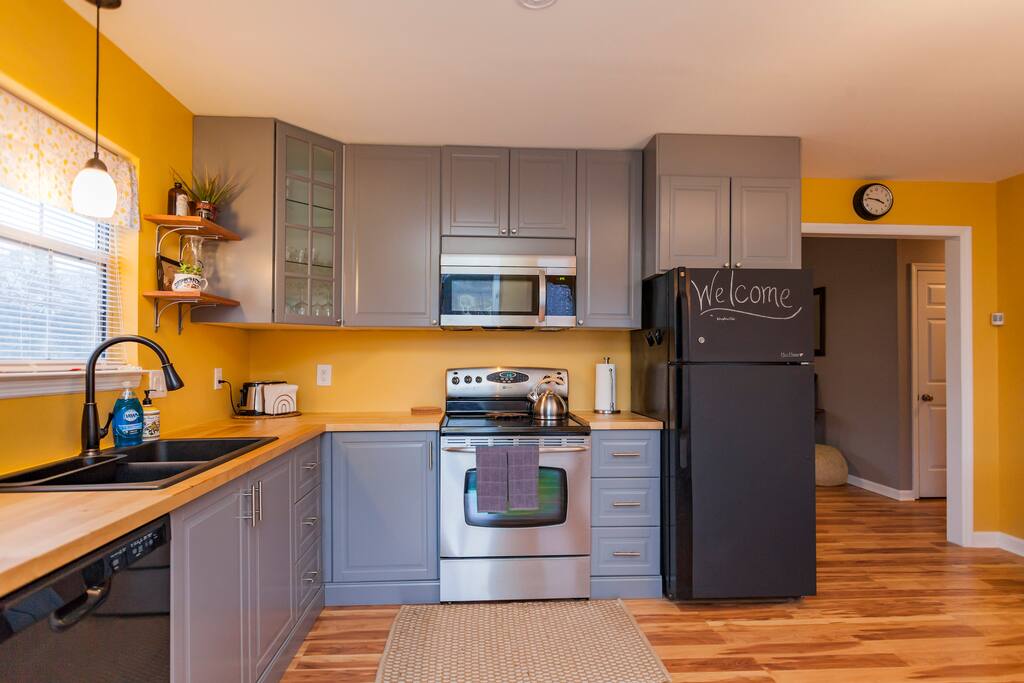Well stocked open concept kitchen