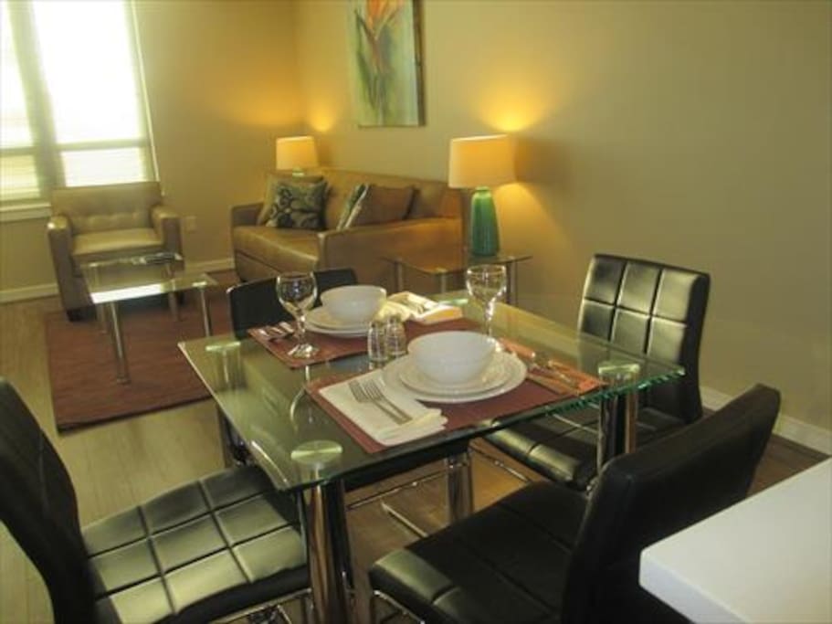 Dining area with seating for four where you can dine in comfort