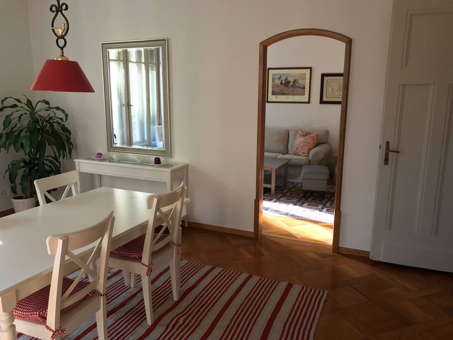 Connected and sunny dining and living room
