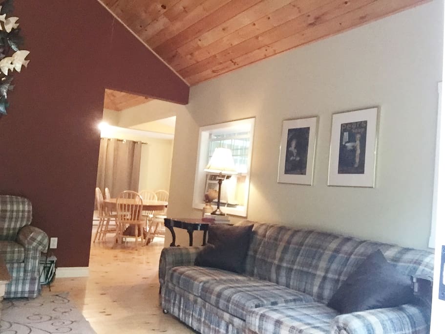 Living room open to dining area