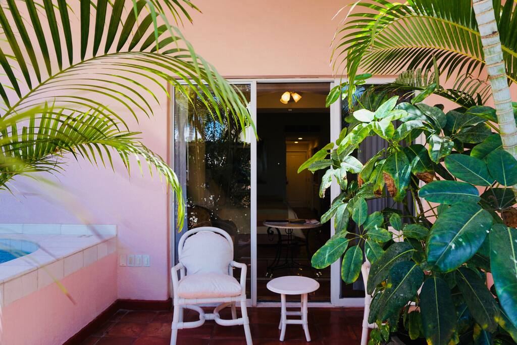 Patio looking into Junior Suite (private jacuzzi shown)