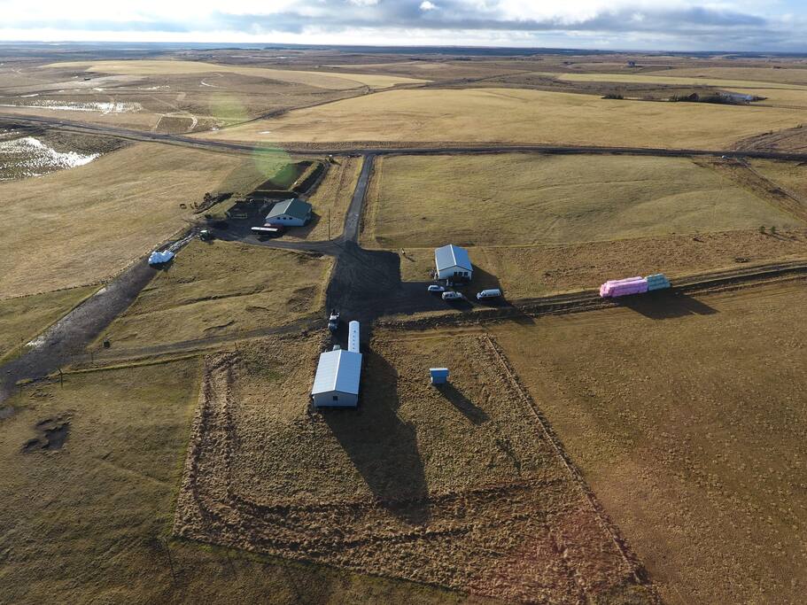 Overview of Kaldakinn, Family house on the right, Guesthouse in the middle and stables on the left side