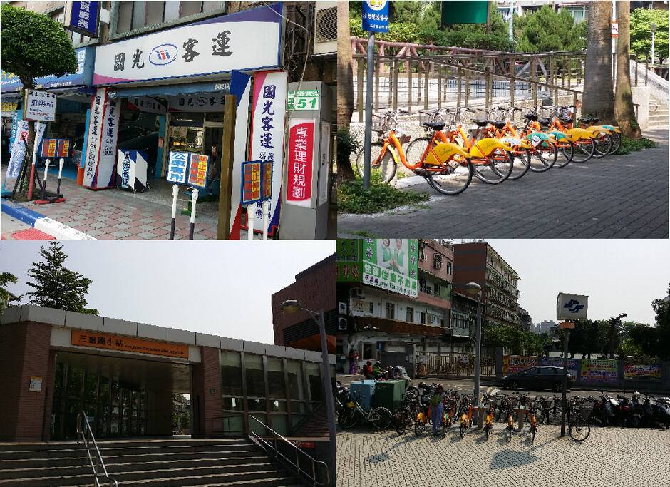 樓下的客運站跟U-bike站,近三重國小捷運站步行6-8分鐘