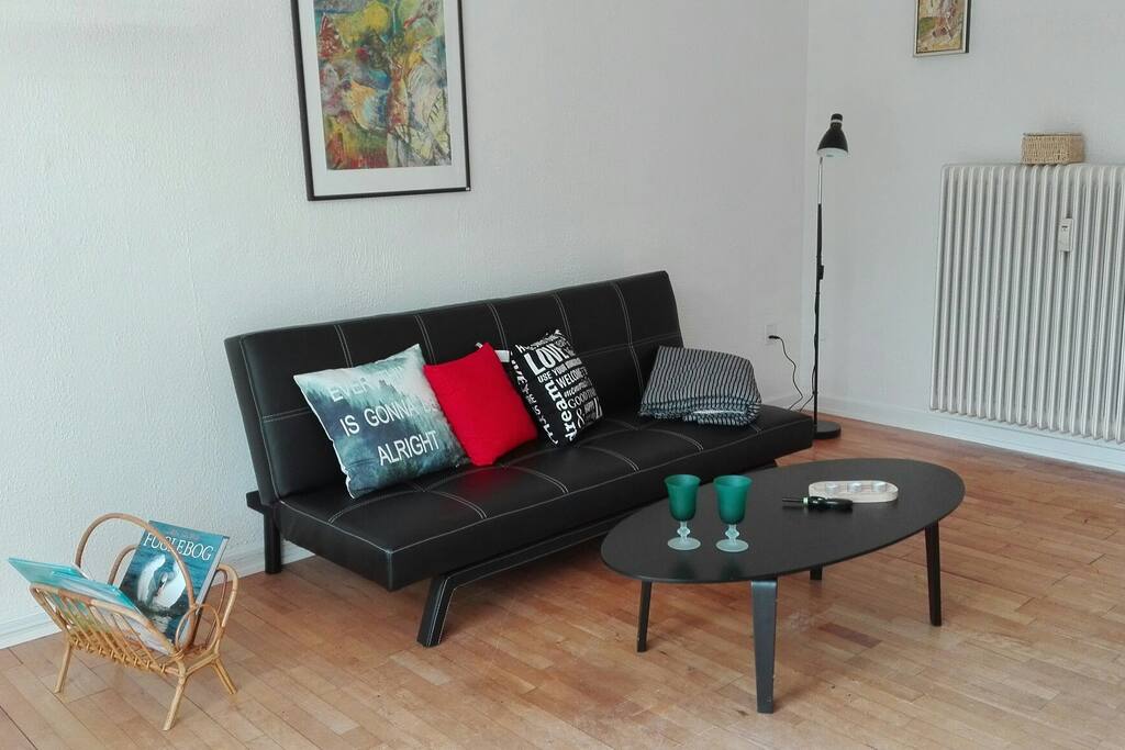 stuen med sovesofa, der kan slås ud til 1 person