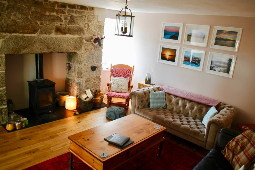 Lounge with wood burning stove
