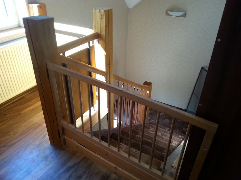 Stairs with the security gate for small children