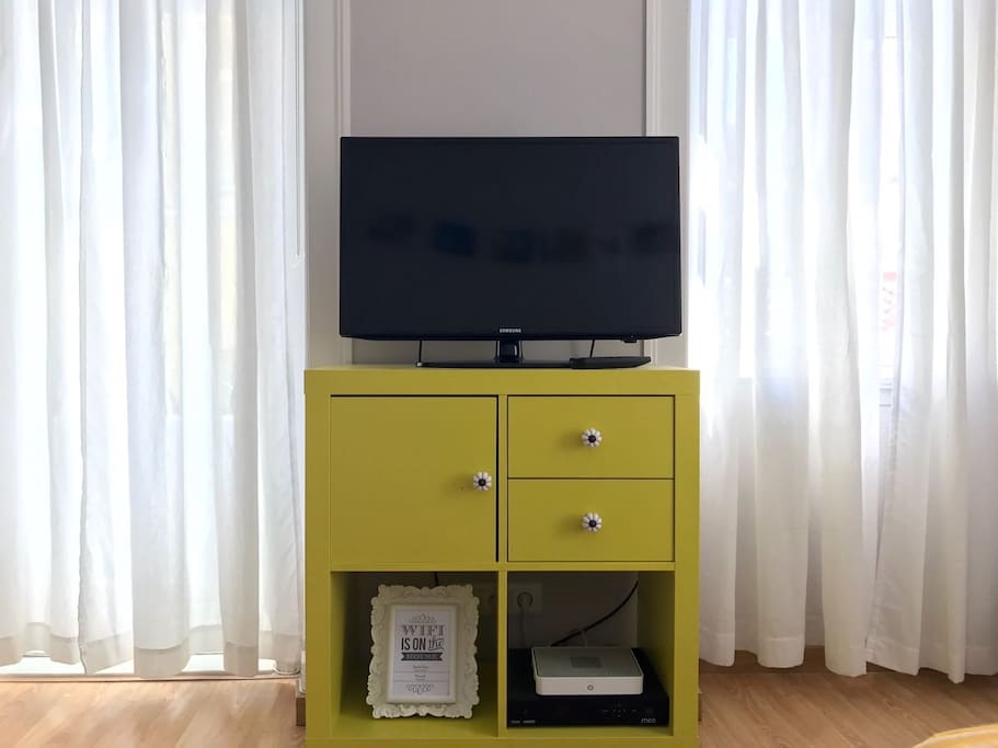 Living-room has a TV with cable TV