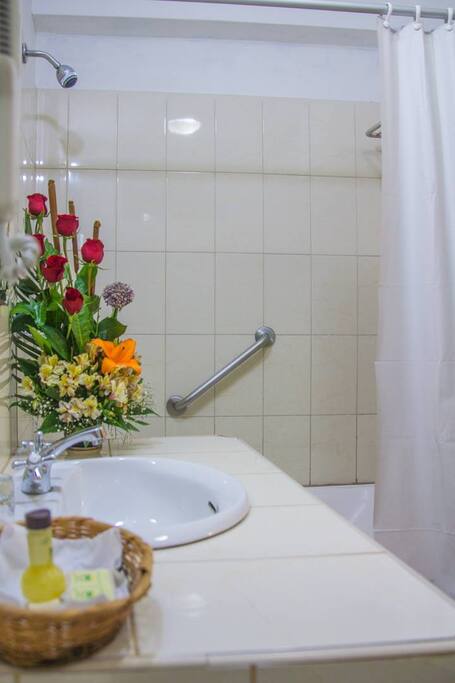 Bathroom with Safety bar, very hot water