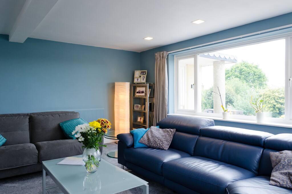 Bright front room with views over Devon hills