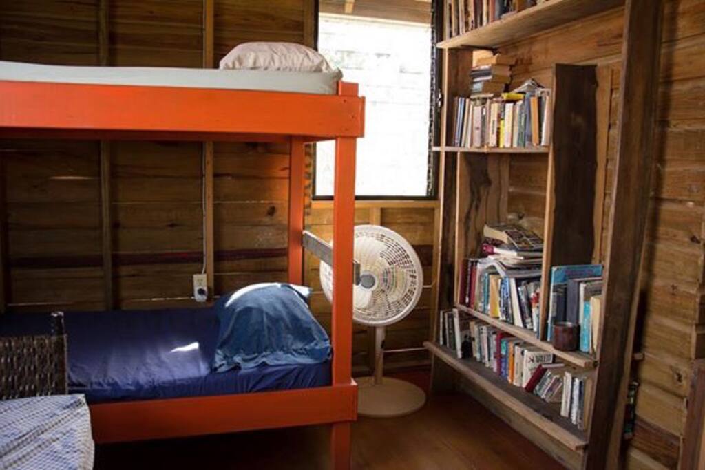 Dorm beds with book exchange